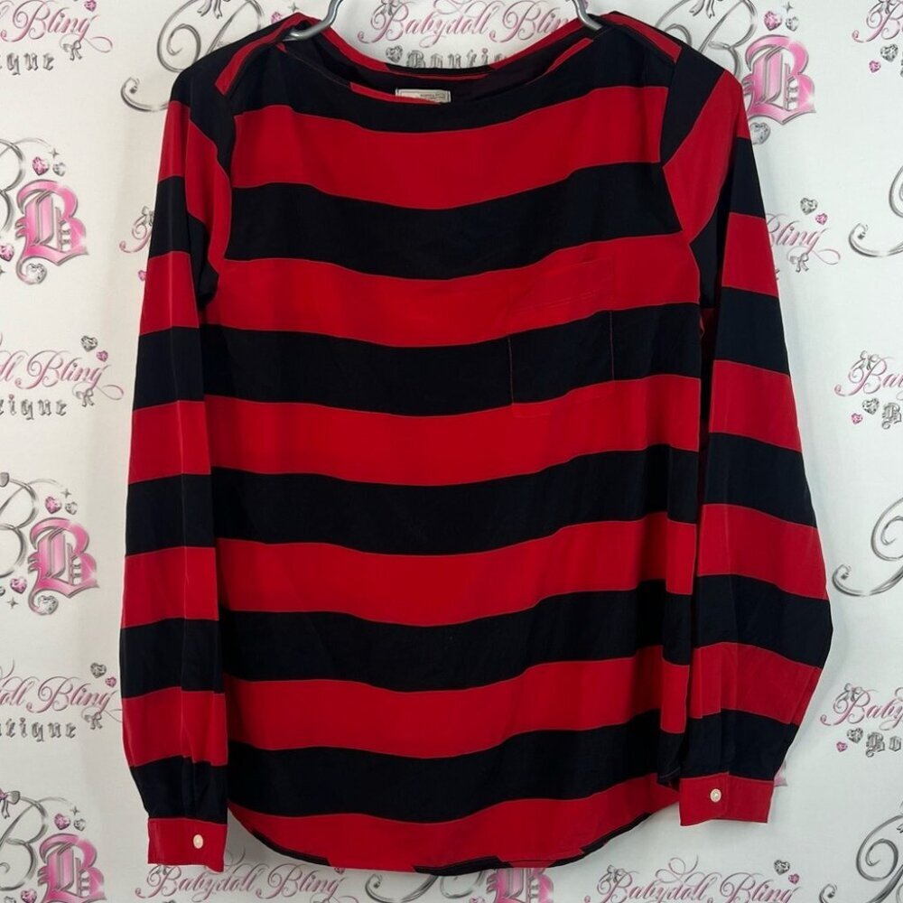 GAP long sleeve stripes Red and Black Striped Top button sleeve detail